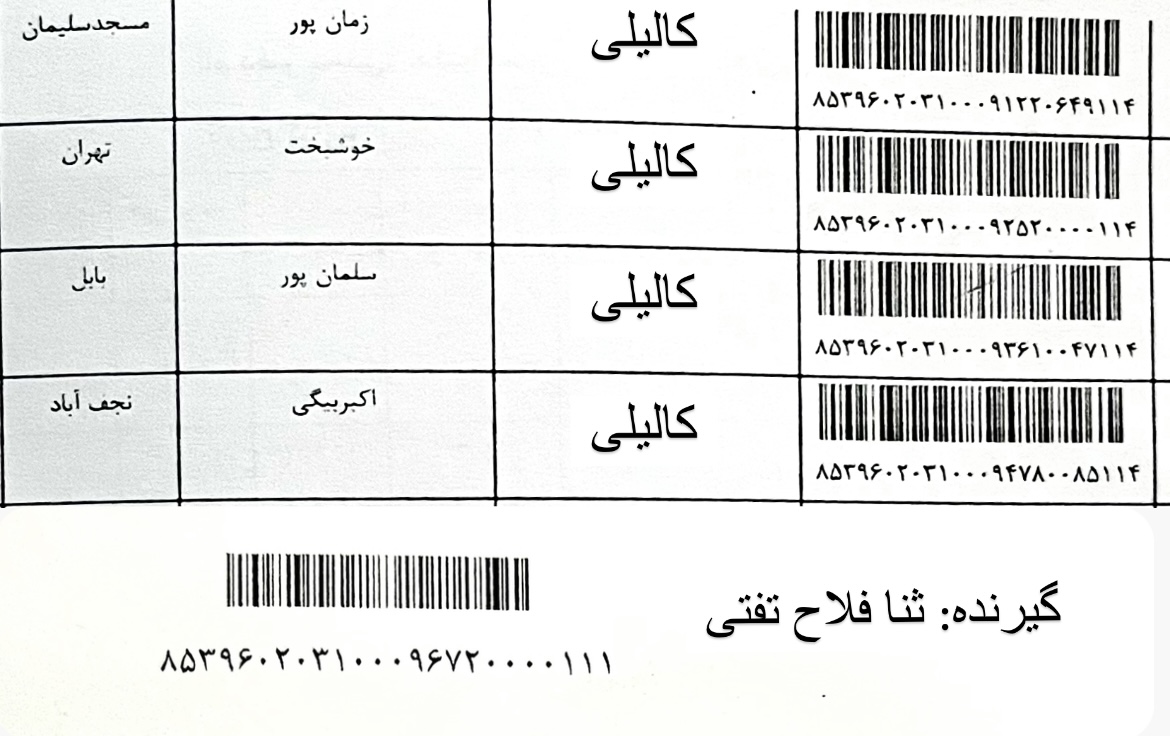 کدرهگیري سري دوم ارسال هفته چهارم فروردین